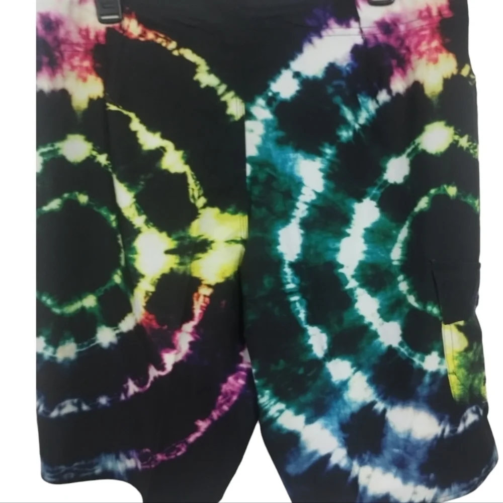 Hang Ten Mens Four Way Stretch Swim Shorts Size 34 Black Tie‎ Dye